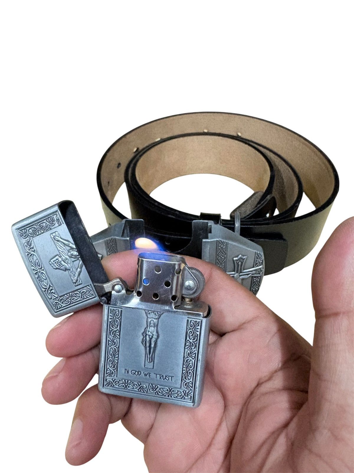 14th Addiction inri Cross Lighter Belt Buckle Size 32 - 3 Thumbnail