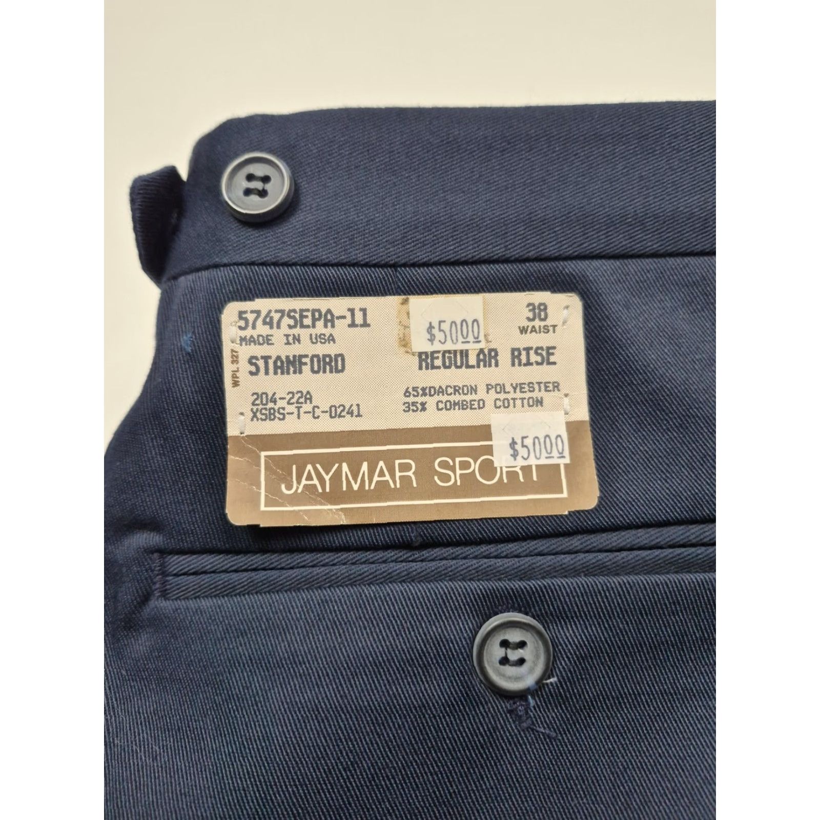Vintage VTG Jaymar Sport Dress Pants Mens 38x36 Blue Poly Cotton Pleated Unhemmed USA Dress Pants Mens 38 Blue Size US 38 / EU 54 - 3 Thumbnail