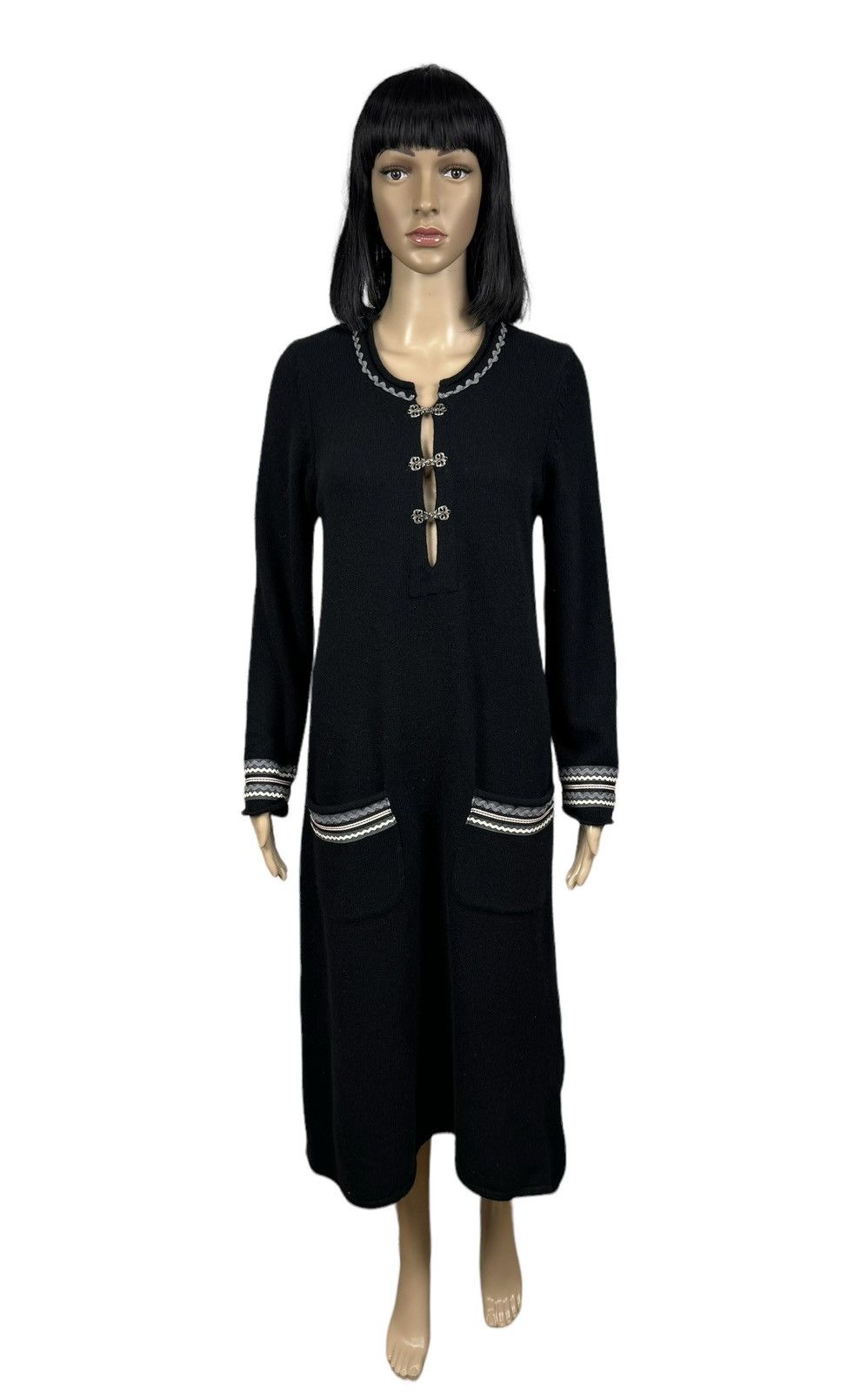 image of Designer Gudrun Sjoden Knit Etnic Maxi Dress Size S in Black, Women's