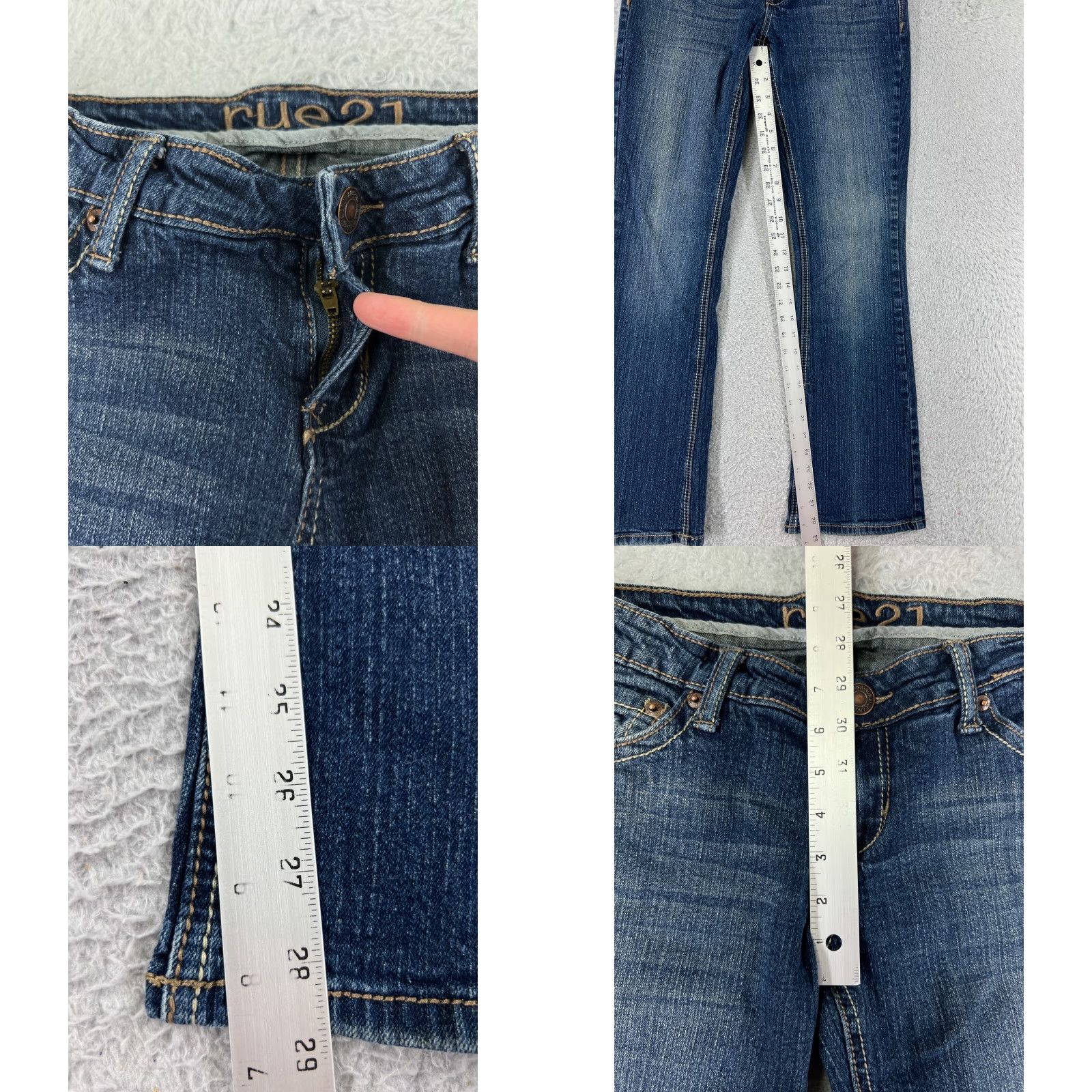 Vintage Rue 21 Jeans Womens Slim Bootcut Denim Blue 7 Moderate Wash Cotton Stretch Five-Pocket Rise Low Womens jeans Size 28" / US 6 / IT 42 - 8 Thumbnail