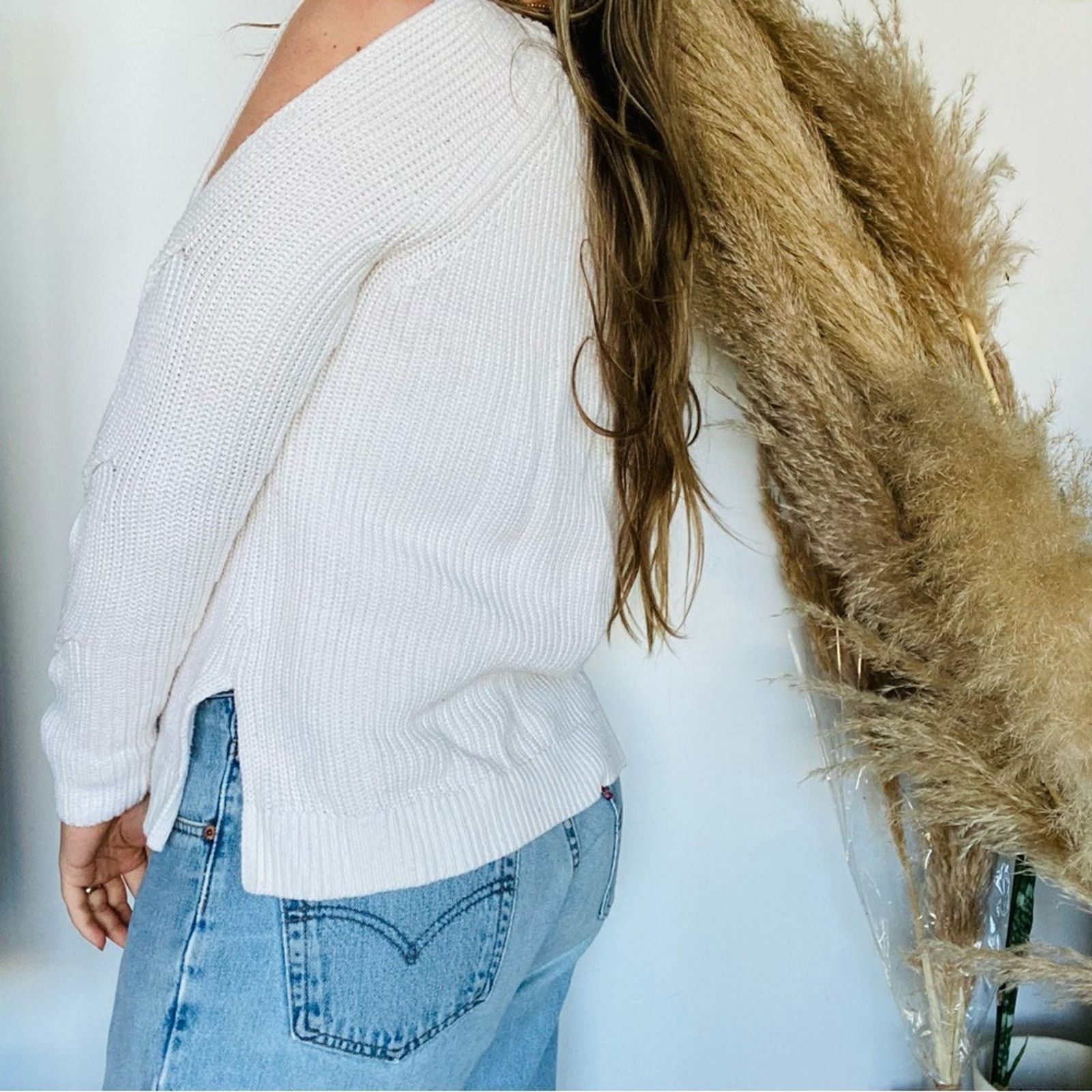 ANN TAYLOR LOFT White Cutout Open Chunky Knit Sweater