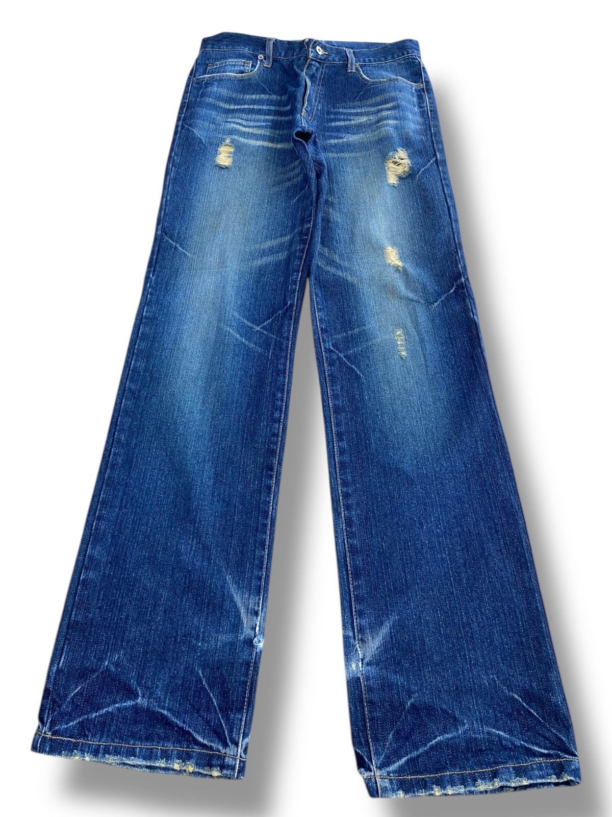 Japanese Brand Whiskers Faded Style Ripped Jeans