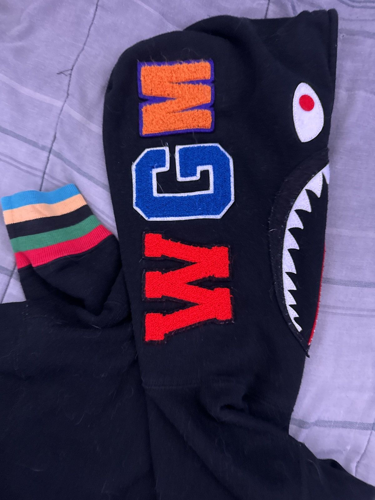 Bape Line Rib Shark Pullover Hoodie | Grailed