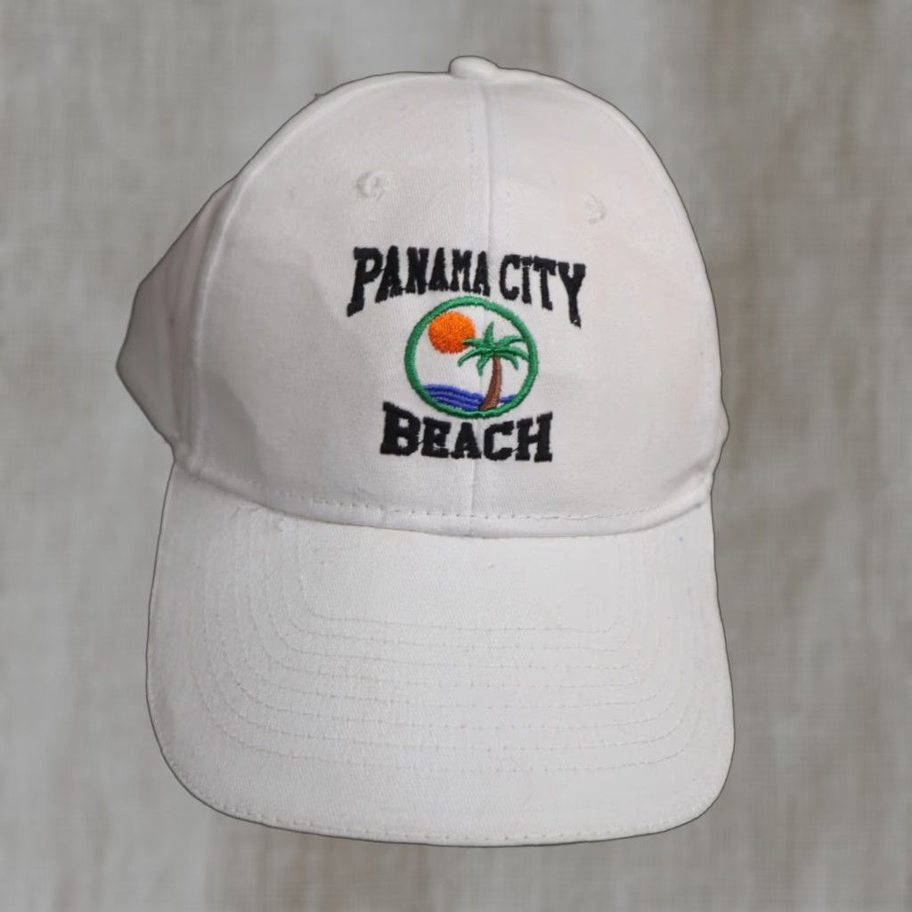 Vintage VINTAGE Panama City Beach Florida Strapback Hat White Beach Palm Tree Adult Adjustable Hat Men Wayne? Size ONE SIZE - 1 Thumbnail