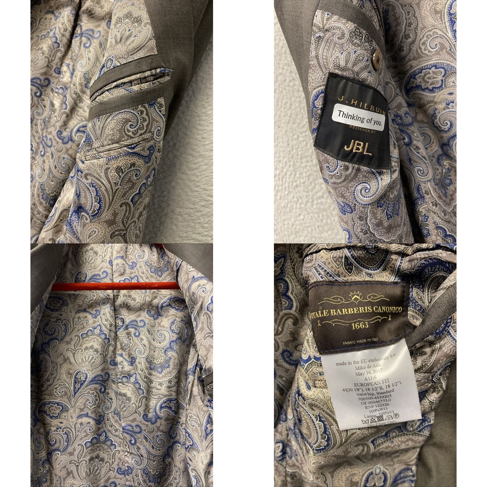 Vintage J. Hilburn Blazer Jacket Men’s 41R Gray Bronze Wool Single-Breasted Two-Button Notch Lapel Vented Back 0761 Size 42R - 9 Thumbnail
