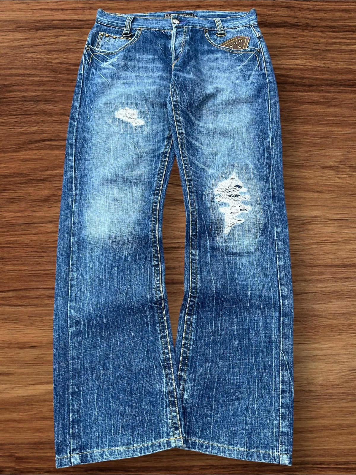 Japanese Brand Vintage Japanese Brand Blue Washed Buttonfly Distressed Jean Size US 31 - 1 Thumbnail
