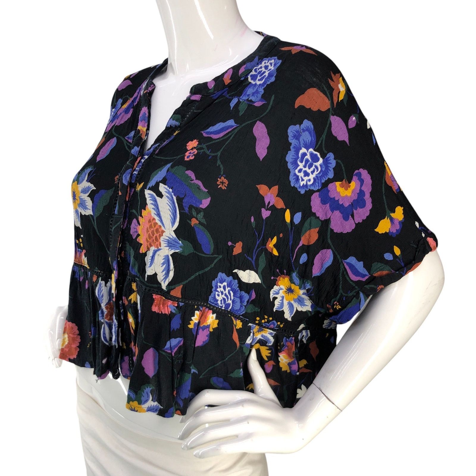 Anthropologie Anthropologie Sz XXSP Top Josie Dolman Sleeve V Neck Floral Size XXS / US 00 / IT 34 - 4 Thumbnail