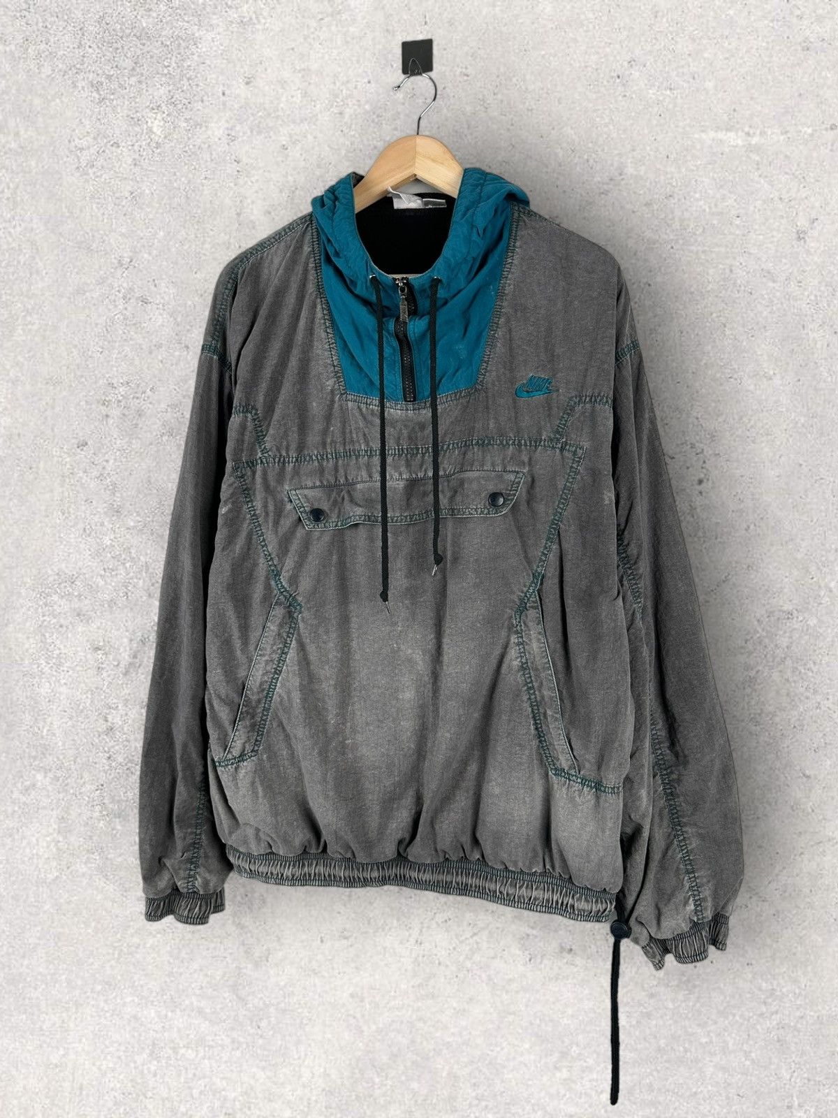 image of 90's Nike Cross Training 1/4 Zip Anorak Jacket in Dark Grey Wash, Men's (Size Large)