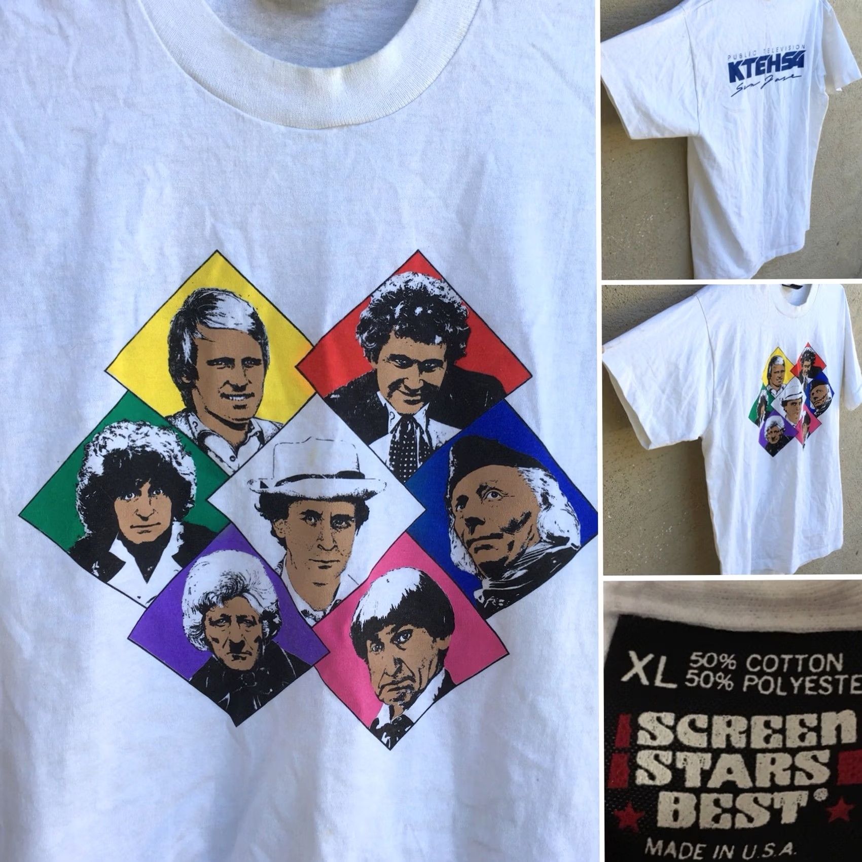 Vintage VINTAGE Screen Stars White Graphic Tee XL Men 1980s TShirt Public Television San Jose Celebrity Faces 80s Size US XL / EU 56 / 4 - 6 Thumbnail