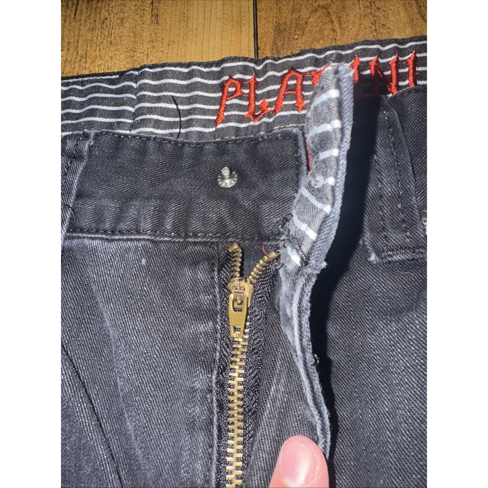 Vintage Platini Jeans Cougar Embroidered Pants Black Missing Button Size US 33 - 4 Thumbnail