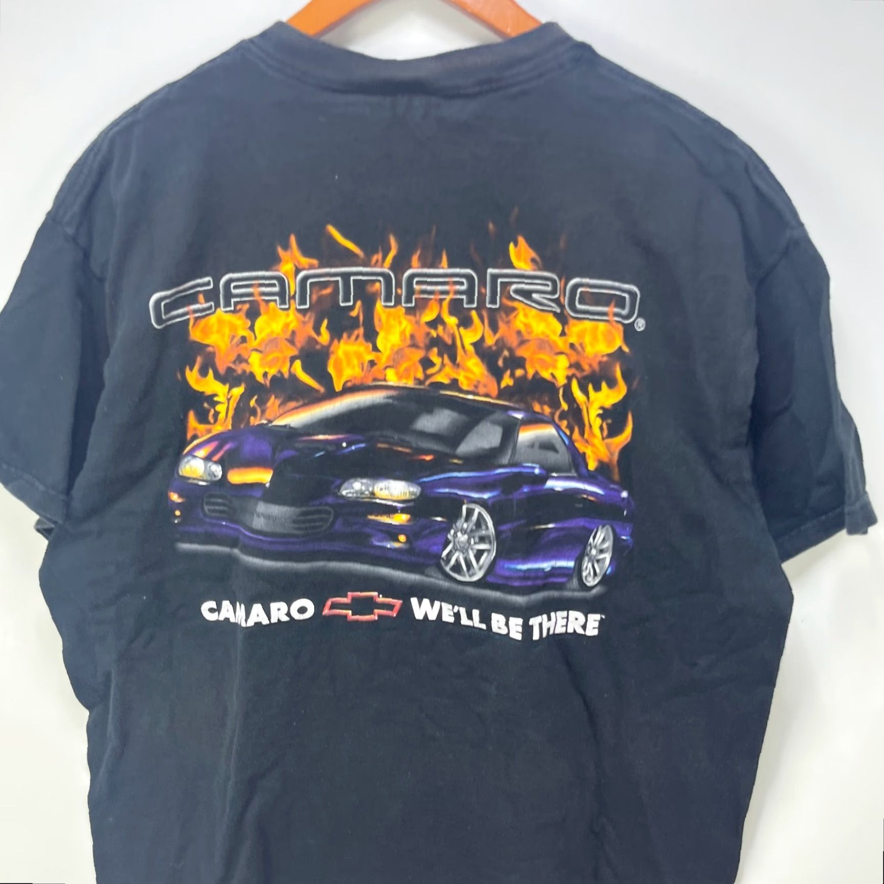 Vintage VINTAGE Chevrolet Camaro Flames T Shirt XL Black Cotton Mens Short Sleeve Crew Neck Logo All Seasons 90s Size US XL / EU 56 / 4 - 2 Thumbnail