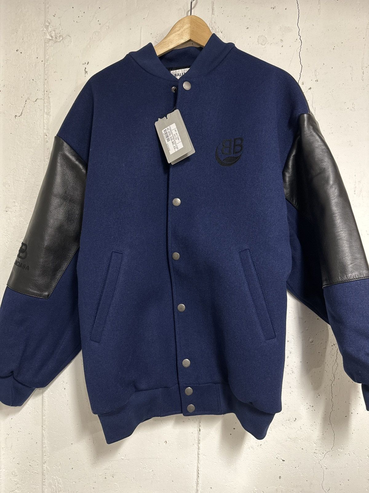 Balenciaga Balenciaga Navy Wool & Leather Varsity College Jacket Size US XL / EU 56 / 4 - 2 Thumbnail
