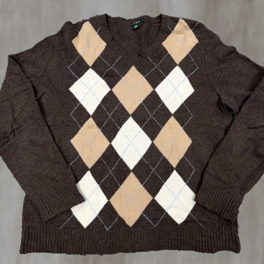 J.Crew J. Crew Sweater Men XL Brown Lambs Wool Knit Diamond V-Neck Golf Preppy Grandpa Pullover Long Sleeve Casual Solid Wool Knit Size US XL / EU 56 / 4 - 1 Thumbnail