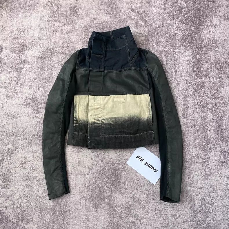 Rick Owens Rick owens Denim paneled waxed lapel cropped jacket Size US S / EU 44-46 / 1 - 1 Thumbnail
