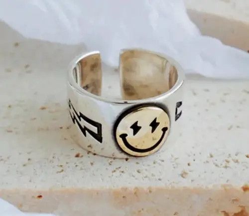 Ring Of Fire Smiley Adjustable .925 Silver Ring Size ONE SIZE - 4 Thumbnail
