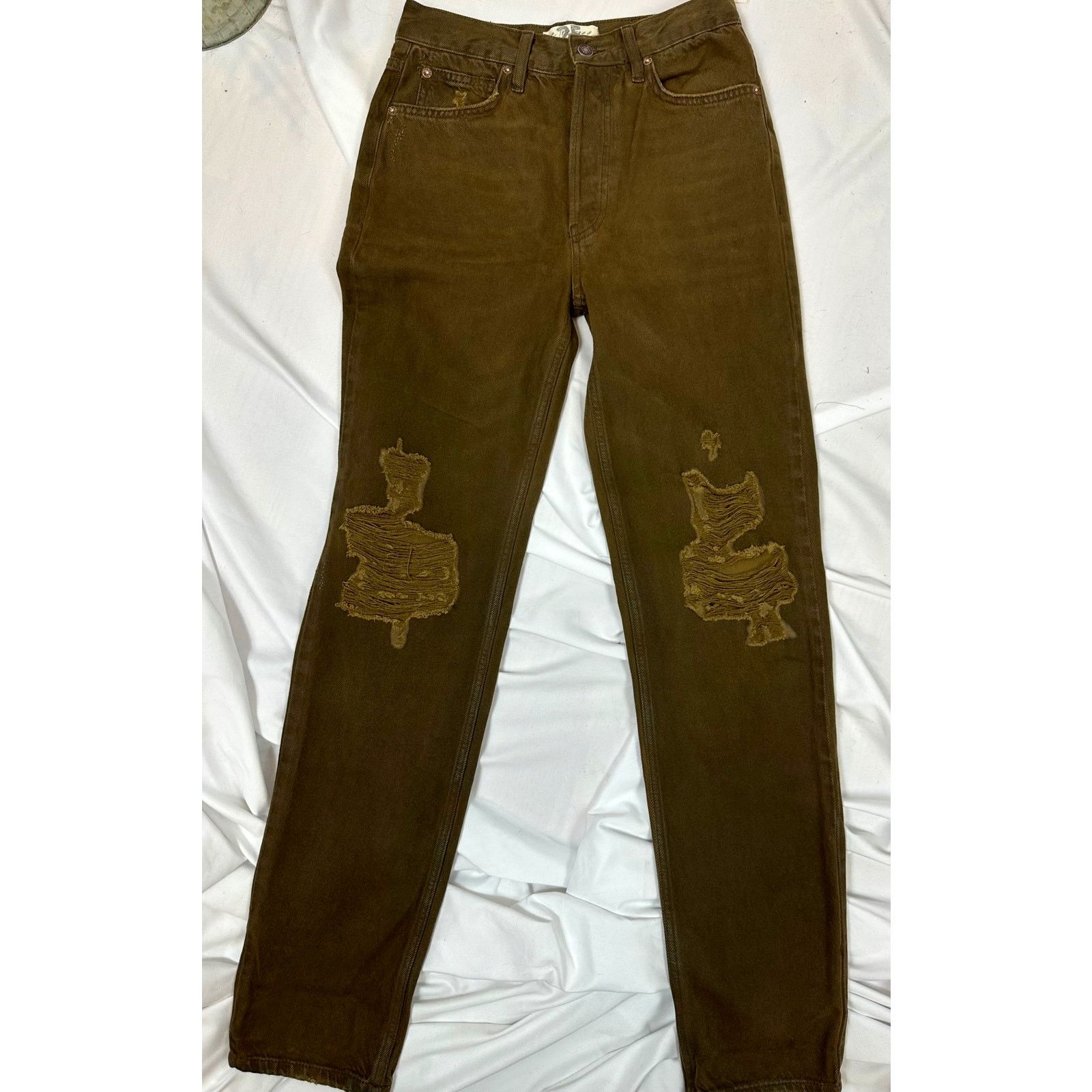 Free People Free People The Lasso Distressed Straight-leg Jeans Brown 25 Size 25" / US 0 / IT 36 - 3 Thumbnail