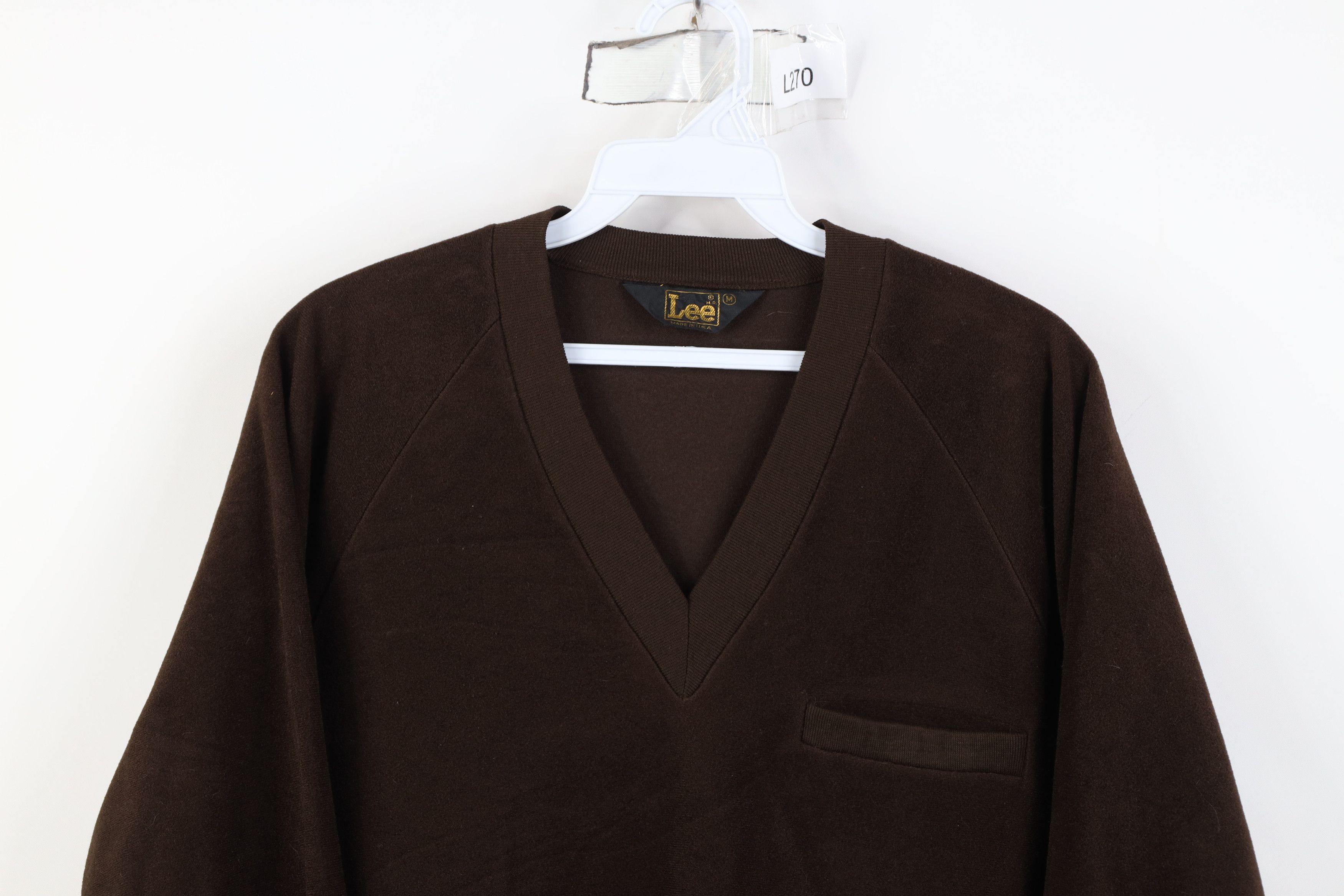 Lee Vintage 70s Lee Blank Velour Fleece V-Neck Sweater Brown USA Size US M / EU 48-50 / 2 - 2 Thumbnail