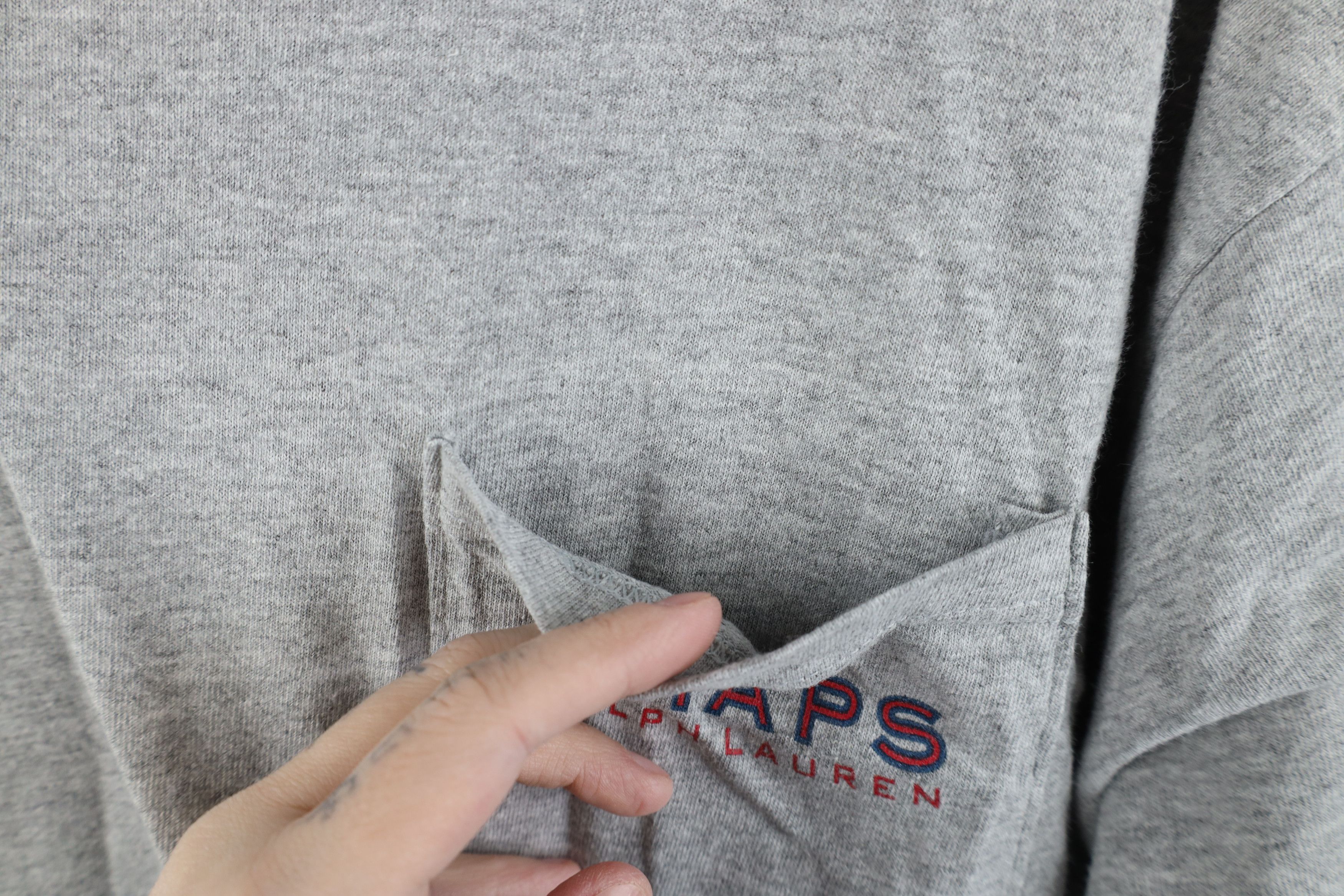 Ralph Lauren × Vintage Vintage 90s Chaps Ralph Lauren USA Flag Pocket T-Shirt Gray Size US XL / EU 56 / 4 - 5 Thumbnail