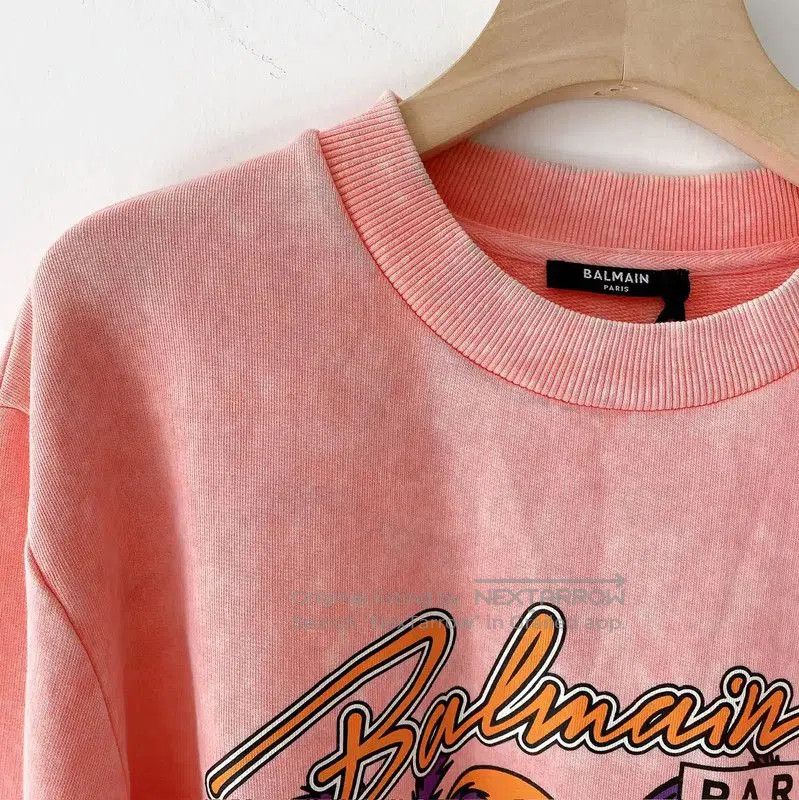 Balmain Balmain Pink Cotton Graphic Long Sleeve Sweatshirt . Size XS / US 0-2 / IT 36-38 - 5 Thumbnail