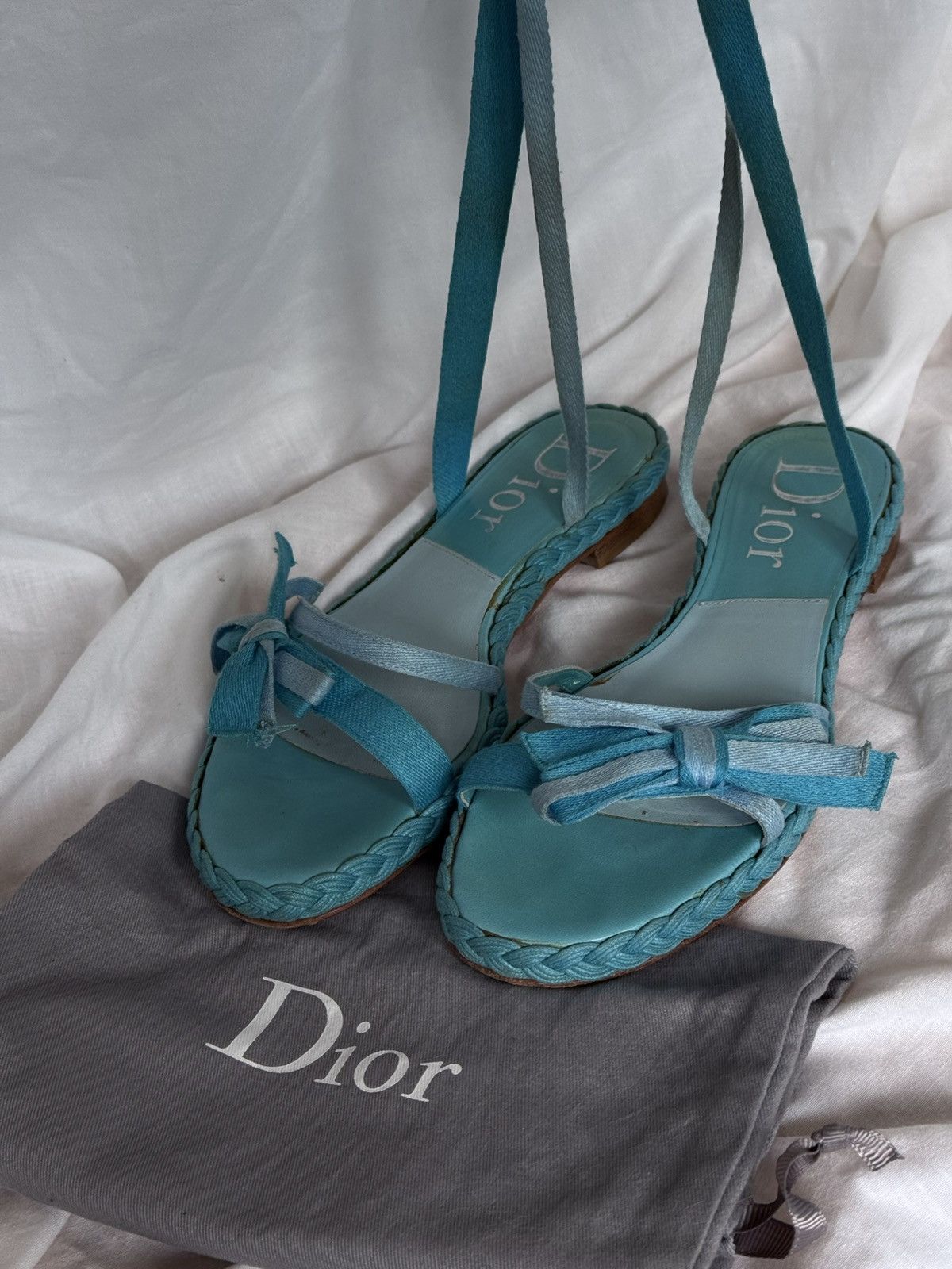 Dior Dior Cloth Turquoise Tied Sandals Size US 6.5 / IT 36.5 - 1 Thumbnail