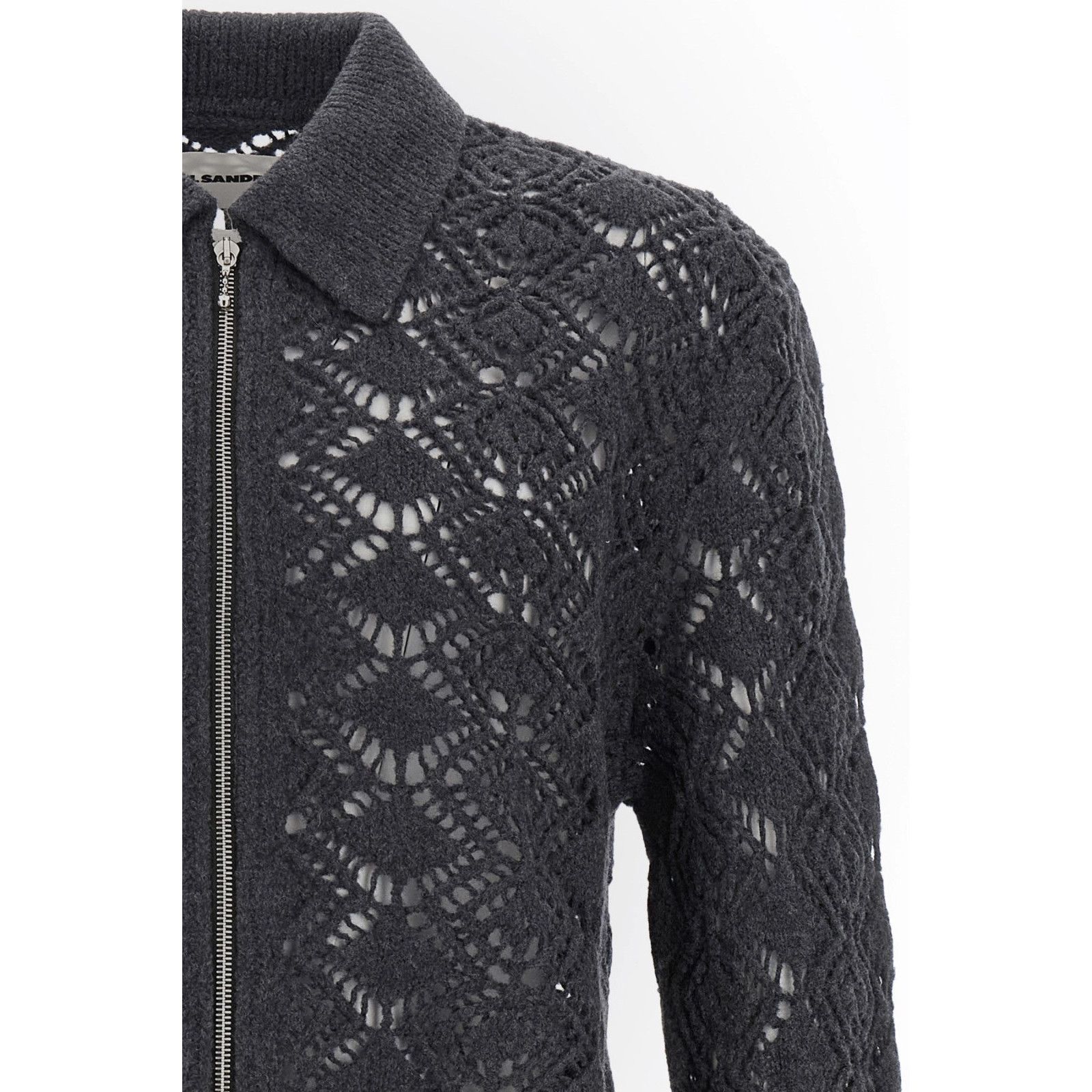 Jil Sander JIL SANDER Openwork Gray Wool Cardigan New & Authentic (Men' Size US L / EU 52-54 / 3 - 3 Thumbnail