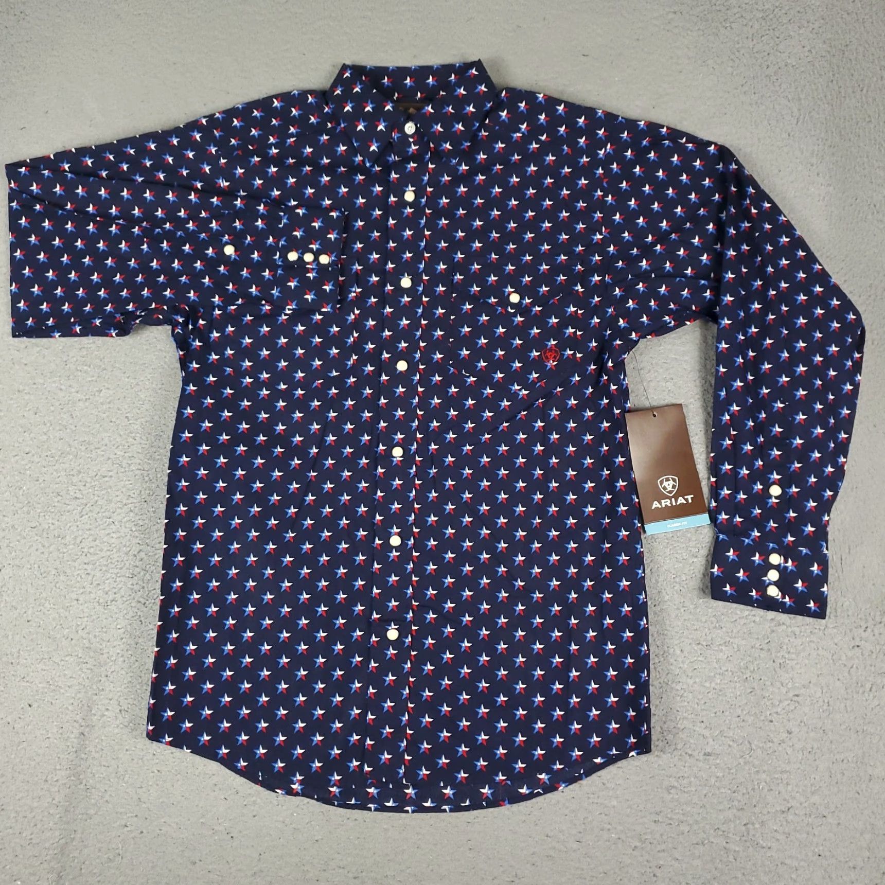 Ariat Ariat Shirt Mens XS Blue Western Pearl Snap Button Long Sleeve Star Print Officials? Size US XS / EU 42 / 0 - 2 Thumbnail