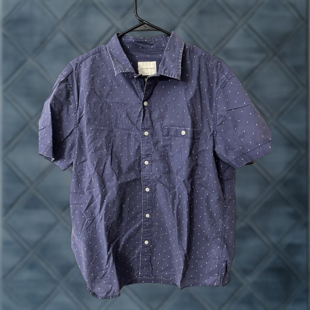 American Eagle Outfitters American Eagle Outfitters Shirt Men L Blue Button-Up Short Sleeve Pocket Graphic Print Cotton Blend Casual Mens Size US L / EU 52-54 / 3 - 1 Thumbnail