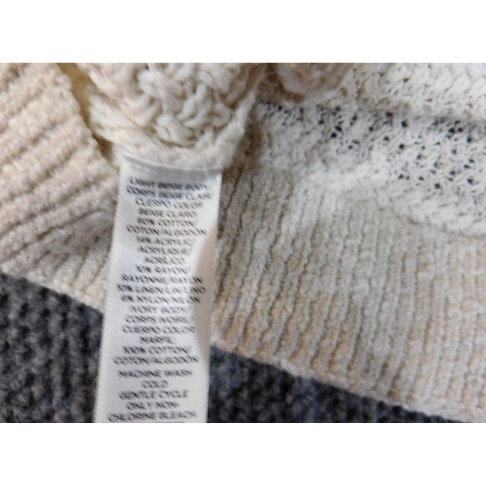 Loft LOFT Sweater Pullover Women Medium Beige Stripe Knit Cotton Acrylic Rib Knit Round Neck Long Sleeve Regular Fit Vintage No Size M / US 6-8 / IT 42-44 - 6 Thumbnail