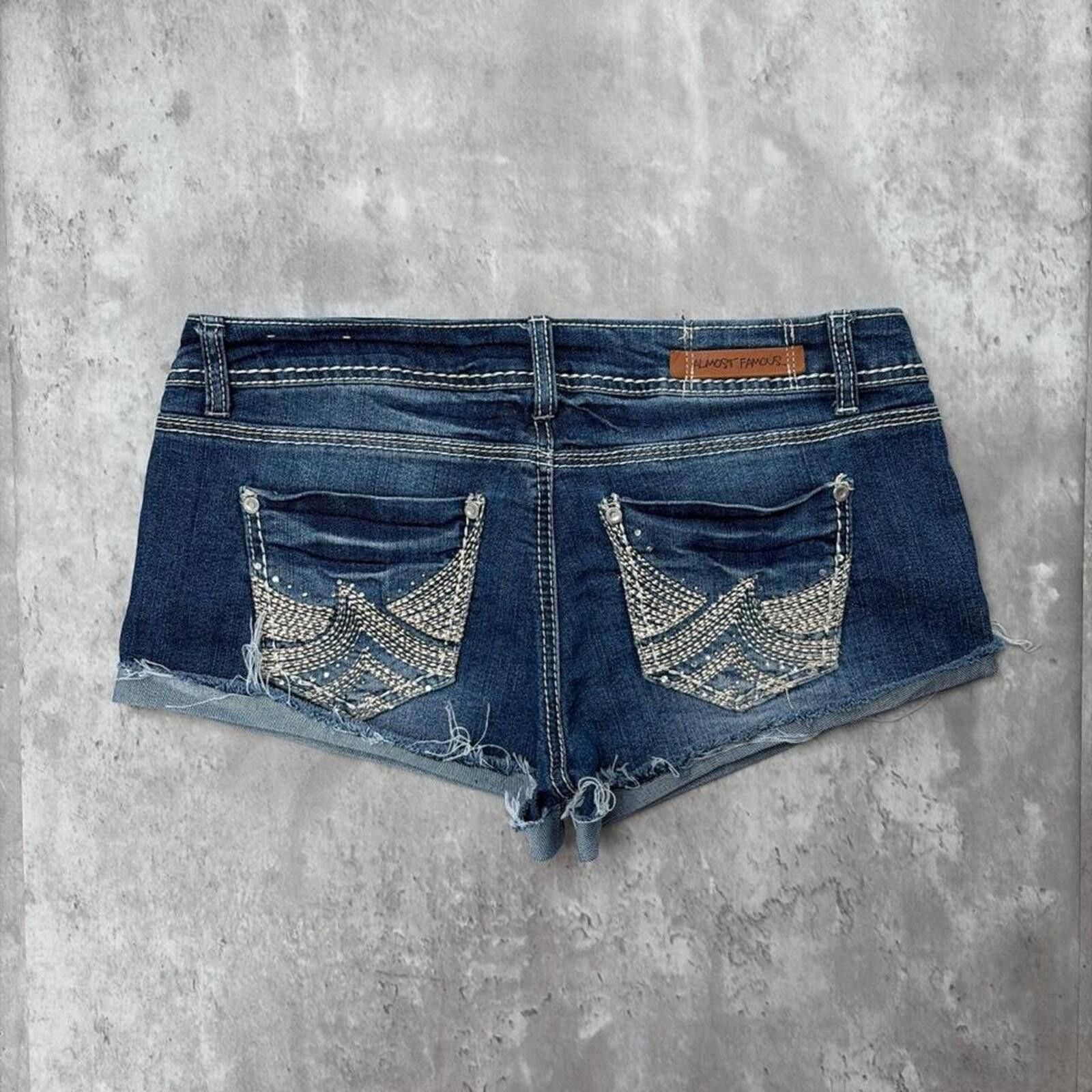 Almost Famous Y2K Almost Famous Gothic Embellished Mini Denim Shorts Size 32" / US 10 / IT 46 - 1 Thumbnail