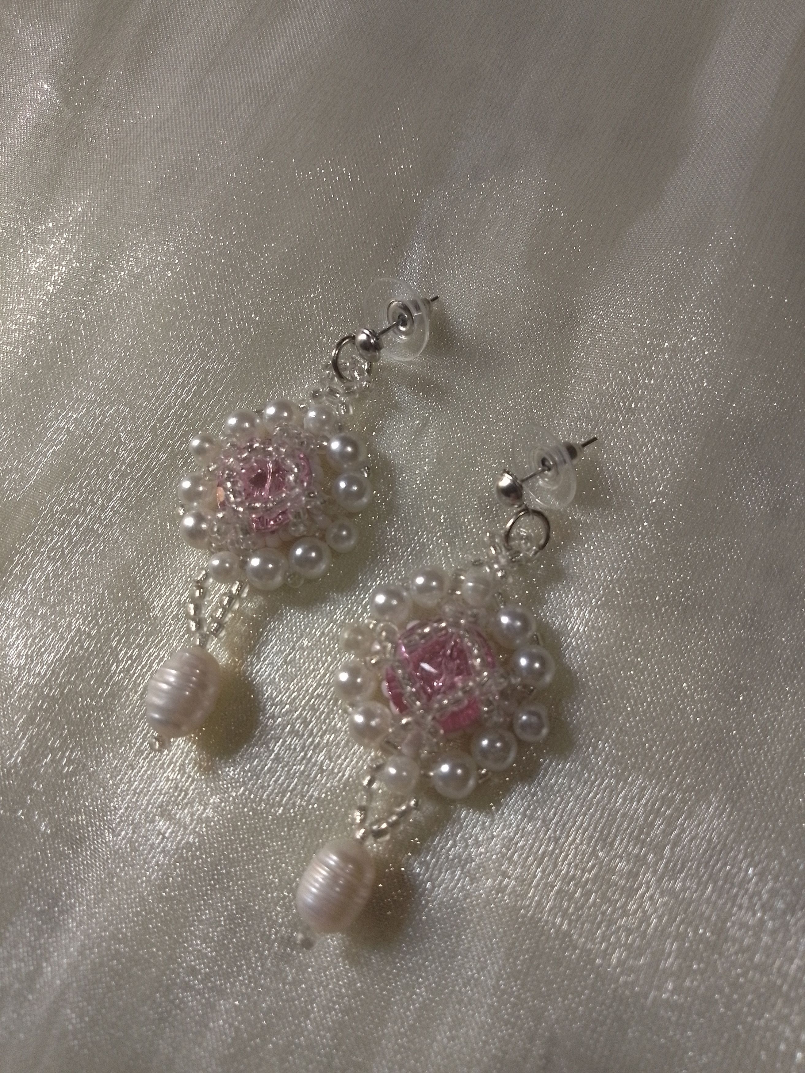 Handmade Jewelery Set Bracelet earrings pink zircons natural pearls Size ONE SIZE - 9 Thumbnail