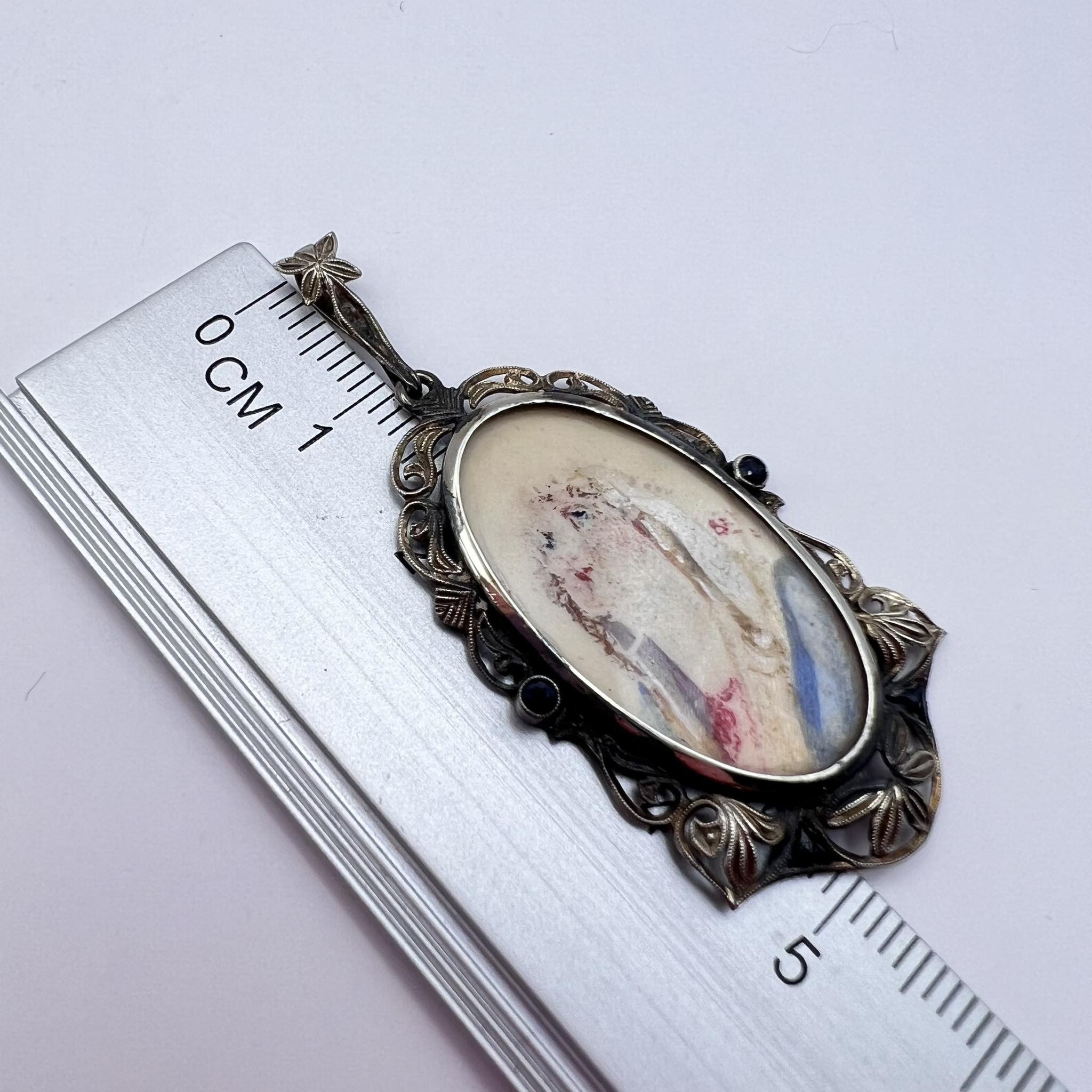 Vintage Antique Christian Pendant Mary Gilt Silver 800 Sapphire Size ONE SIZE - 3 Thumbnail