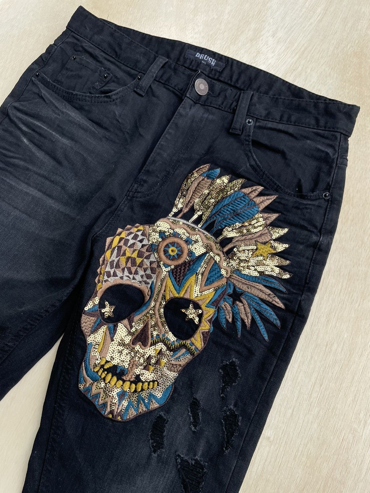 14th Addiction × 20471120 × Japanese Brand Brush Real Skull Distressed Pants Size US 31 - 3 Thumbnail