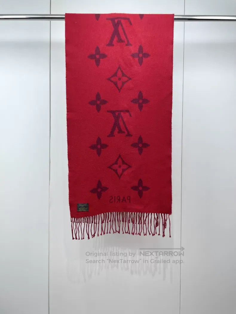 Louis Vuitton Louis Vuitton Red presbyopic cashmere fringe scarf Size ONE SIZE - 2 Thumbnail