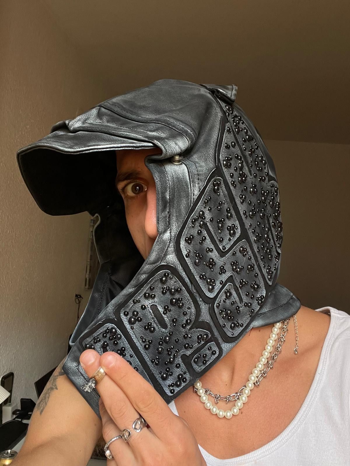 Handmade × Leather DR.SK'hood Black leather skimask Size ONE SIZE - 4 Thumbnail
