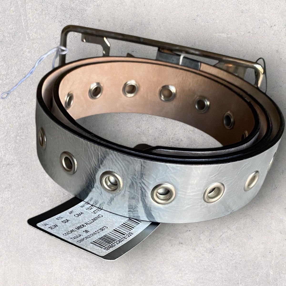 Dolce & Gabbana Logo Eyelace Silver Leather Belt Size ONE SIZE - 2 Thumbnail