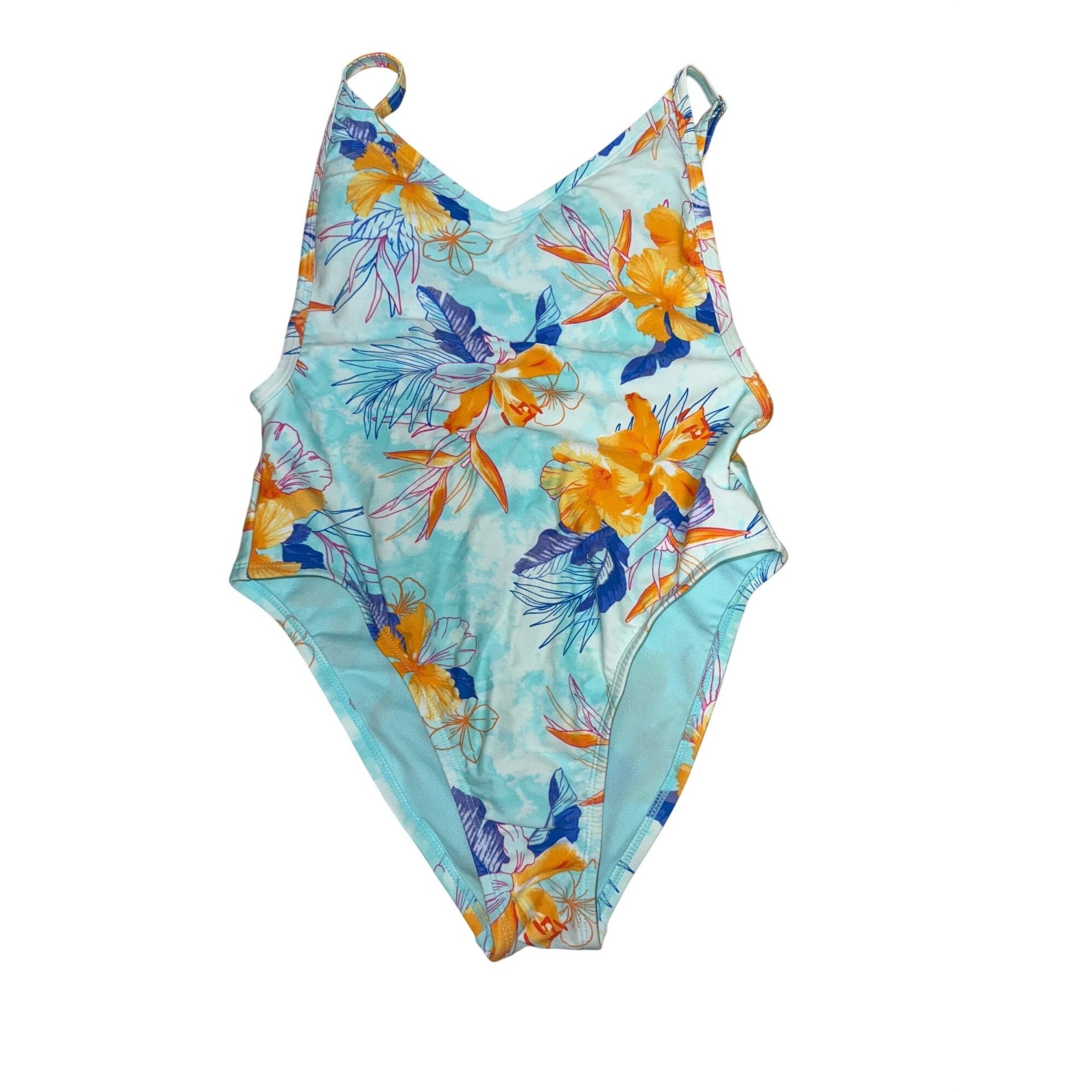 Other Xhilaration One Piece Swimsuit Size Medium - Aqua Floral Sco Size ONE SIZE - 6 Thumbnail