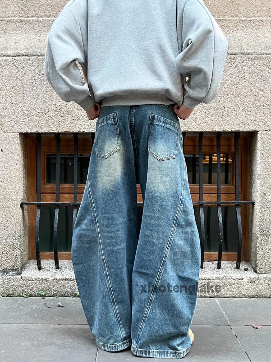 Jean × Vintage washed faded cleanfit yuppie loose hiphop patchwork jeans Size US 32 / EU 48 - 2 Thumbnail