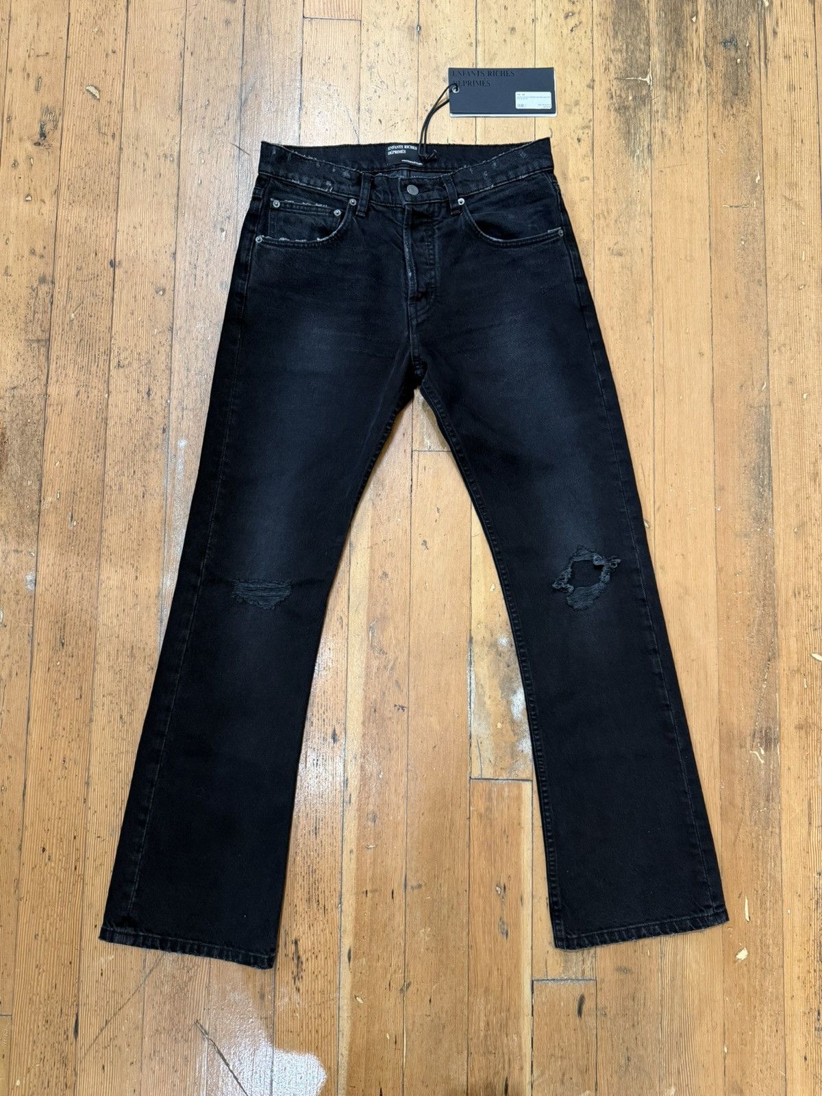 RAW HEM LEATHER FLARE JEANS — Enfants Richés Deprimes
