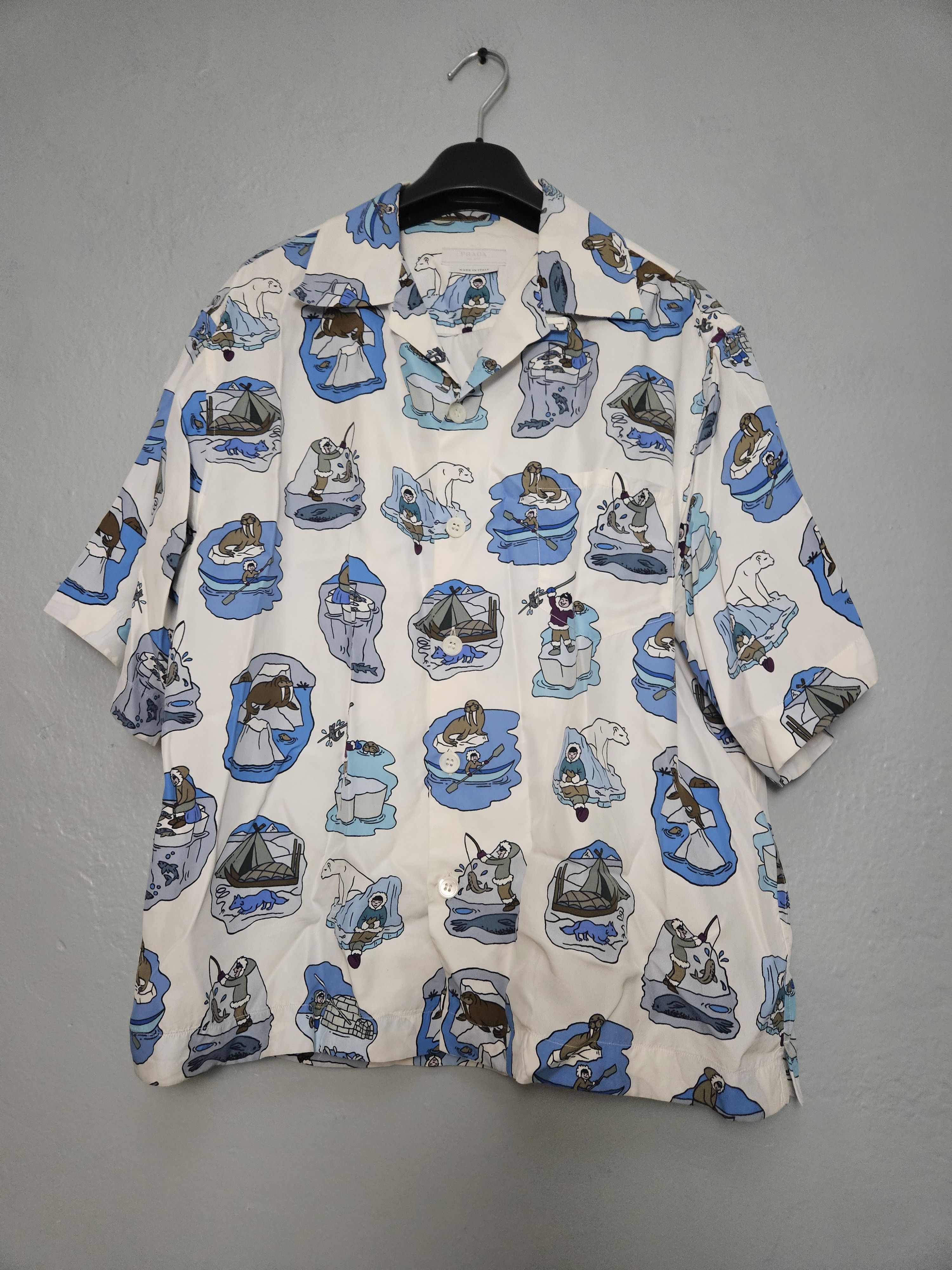 Prada Ice Fishing Oversized Viscose Button Up Polo Shirt Size US S / EU 44-46 / 1 - 1 Thumbnail