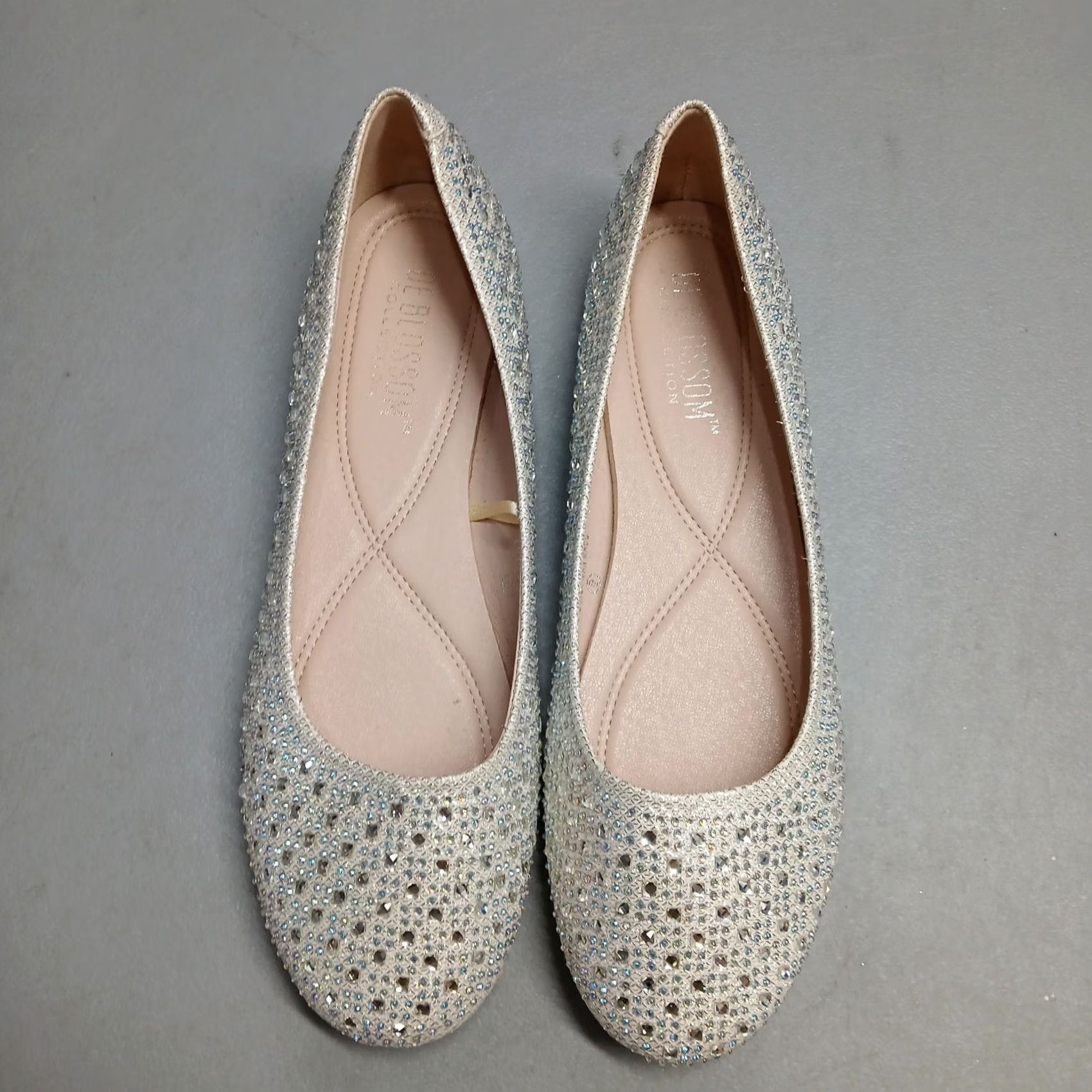 Vintage De Blossom Womens Size 9 White Silver Rhinestone Baba Ballet Flats Sh o e Flat Lace-Up Slip On Casual Party/Cocktail Travel Size US 9 / IT 39 - 6 Thumbnail