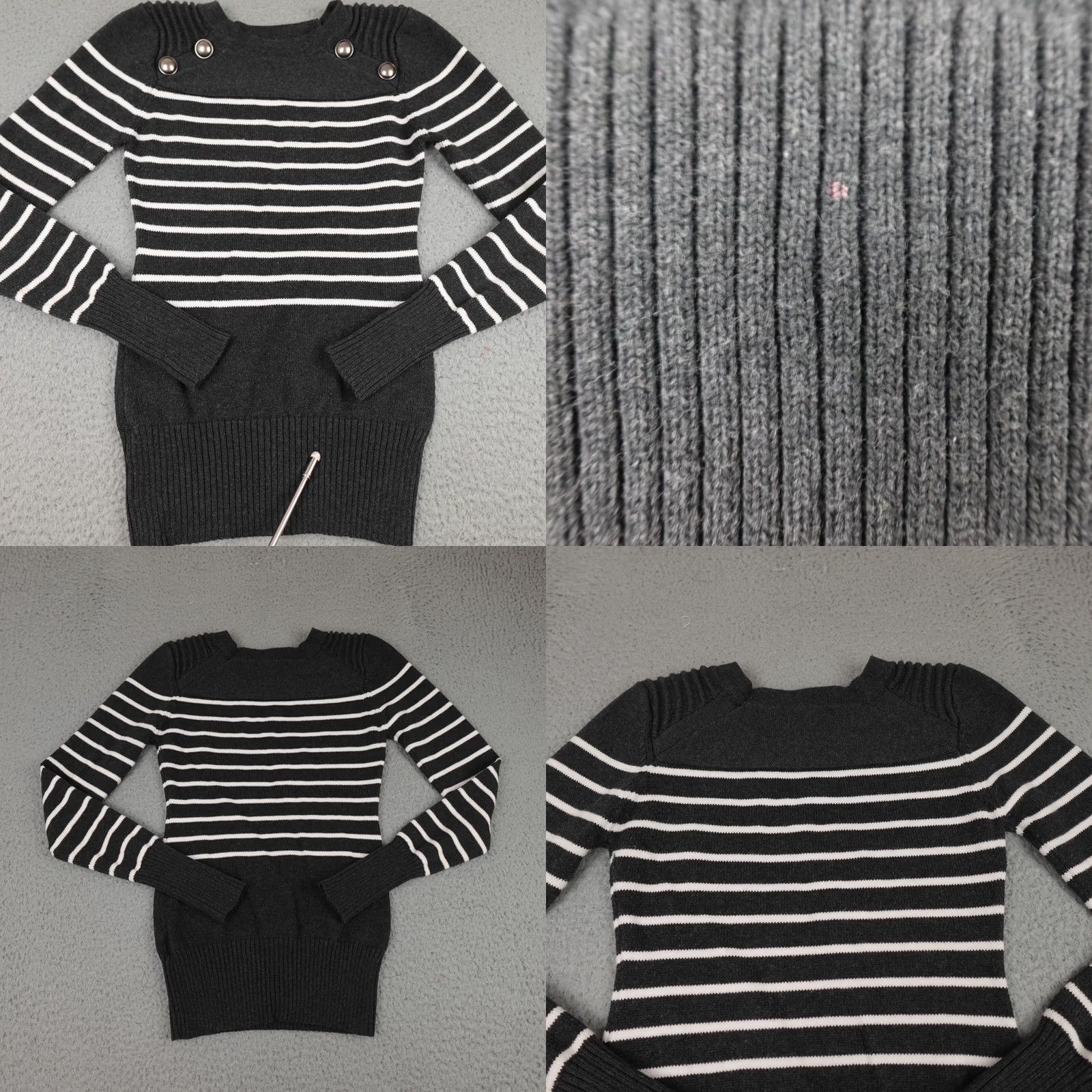 Vintage Pattyboutik Sweater Womens Small Gray White Striped Long Sleeve Pullover Knit Size S / US 4 / IT 40 - 8 Thumbnail