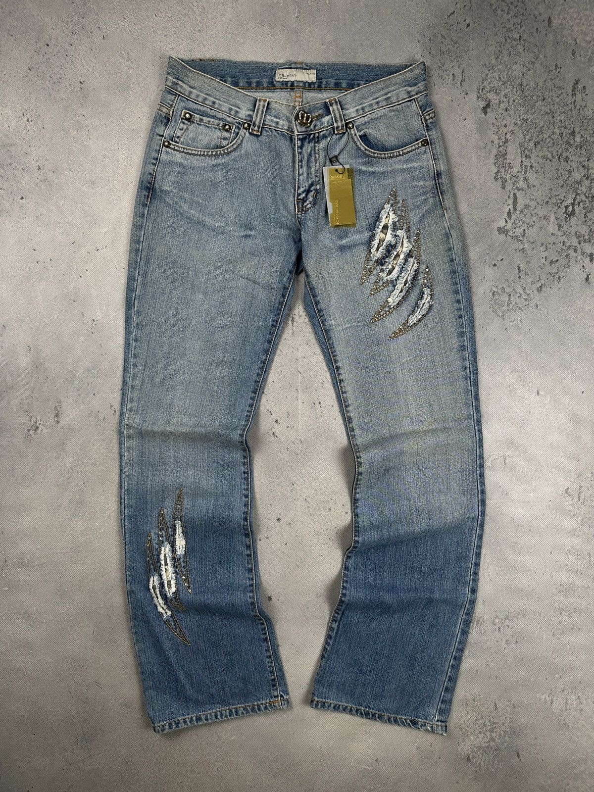 Iceberg Iceberg Distressed Rhinestone Y2K Archive Denim Jeans Italy Size 31" - 1 Thumbnail