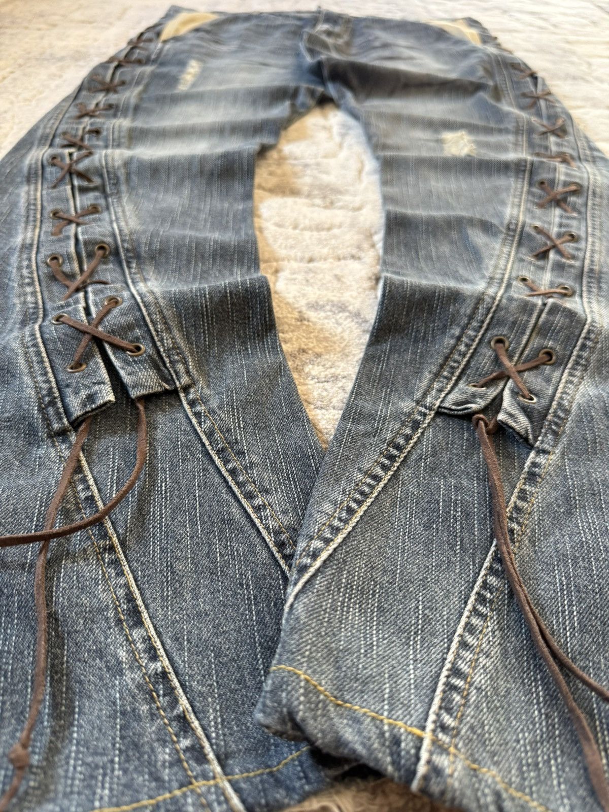 If Six Was Nine Slow Hand Jam 40 Paneled Asymmetrical Lace Up Flared Jeans Size US 32 / EU 48 - 10 Thumbnail