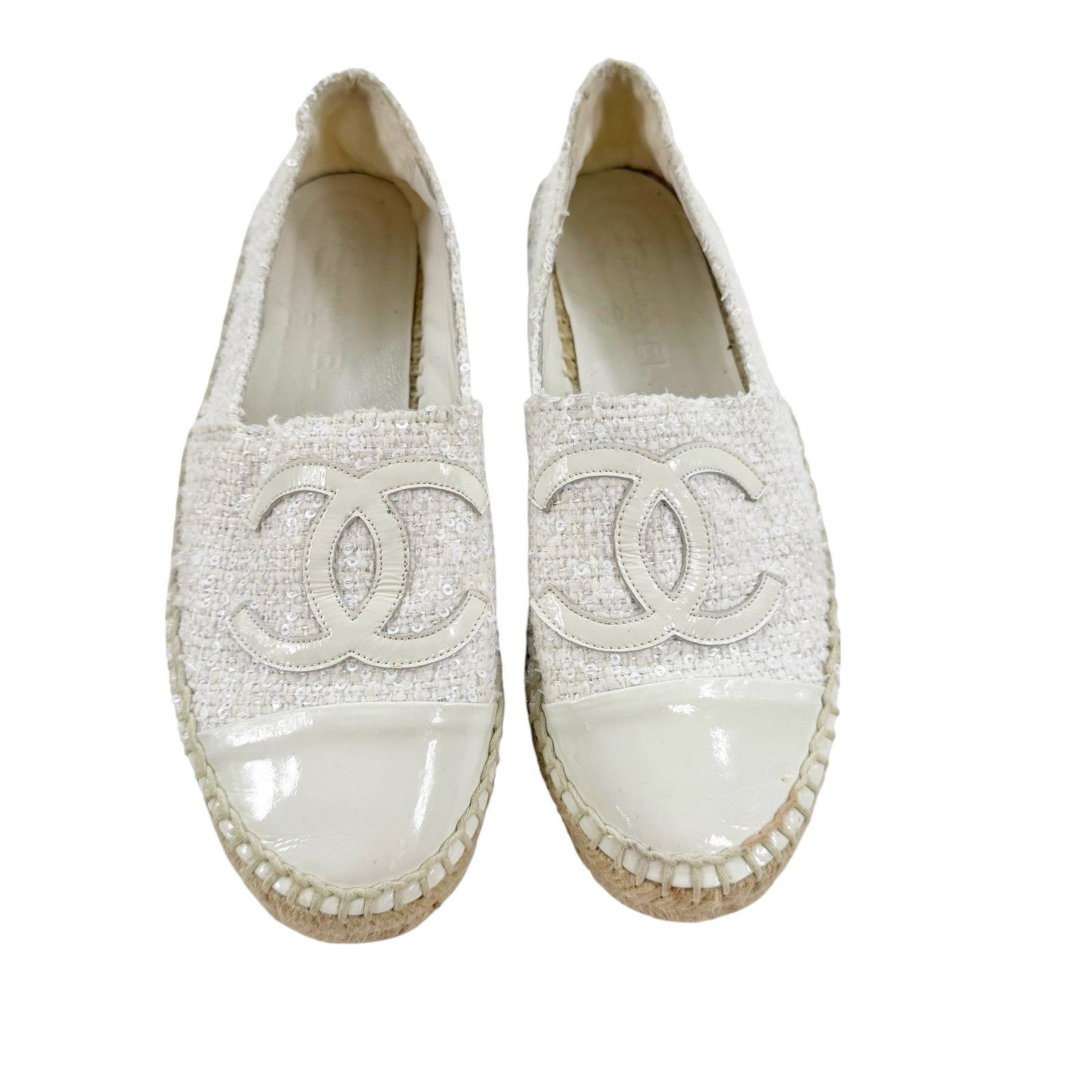 Chanel Chanel Tweed Sequin Logo Cap Toe Espadrilles Cream Size EU37 Size US 6.5 / IT 36.5 - 3 Thumbnail