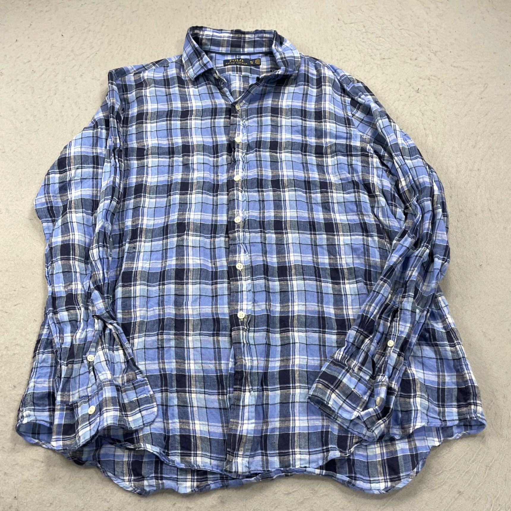 Polo Ralph Lauren Polo Ralph Lauren Shirt Mens XL Blue Plaid Linen Casual Button-Up Lightweight Size US XL / EU 56 / 4 - 2 Thumbnail
