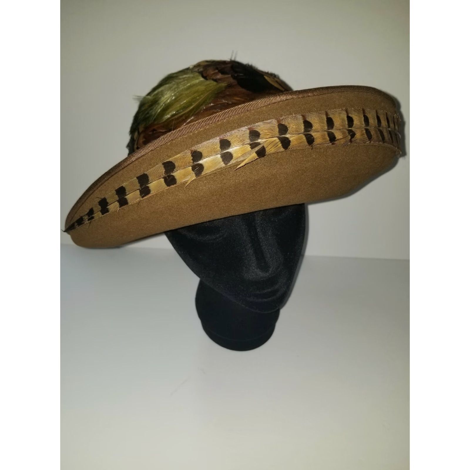 Vintage VINTAGE Mr. John Brown Hat Brown Feathers Ostrich Quail 1960s Cocktail Hat Adult One Size" Size ONE SIZE - 2 Thumbnail