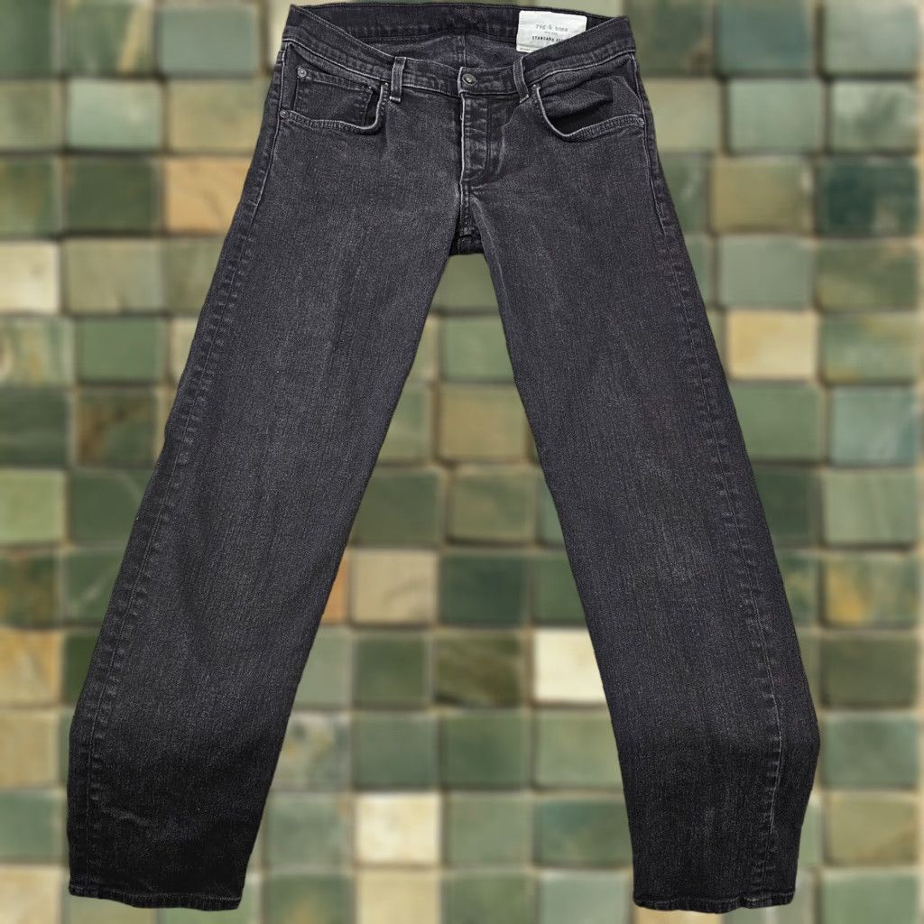 Rag & Bone Rag & Bone Jeans Mens 31x29 Black Skinny Leg Button Fly Stretch Denim Leather Logo 5-Pocket Mens Jeans Black Size US 31 - 1 Thumbnail