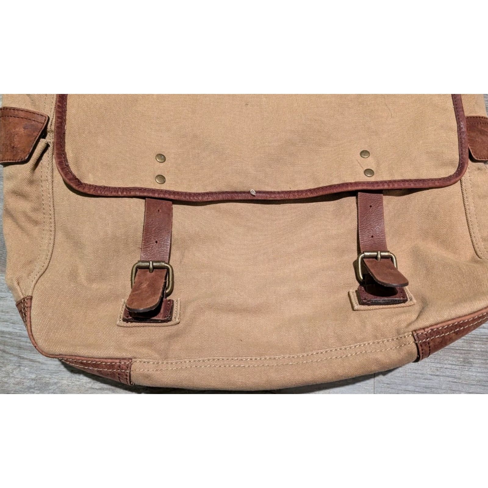 J.Crew J. Crew Dry Goods Abingdon Canvas Messenger Bag Brown Leather Trim 2-Toned Medium Unisex Adults Size ONE SIZE - 3 Thumbnail