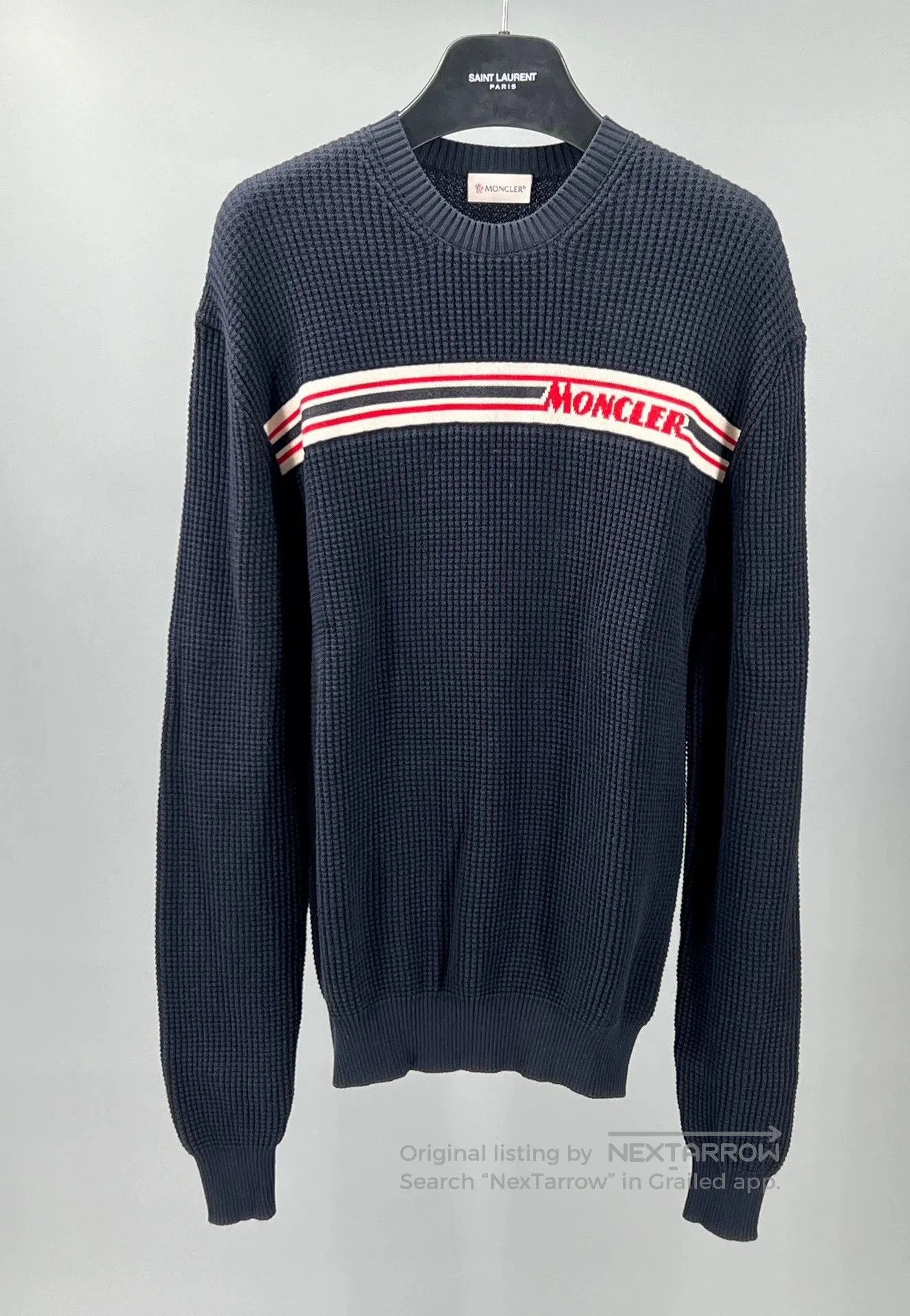 men's blue cotton crew neck knit sweater.