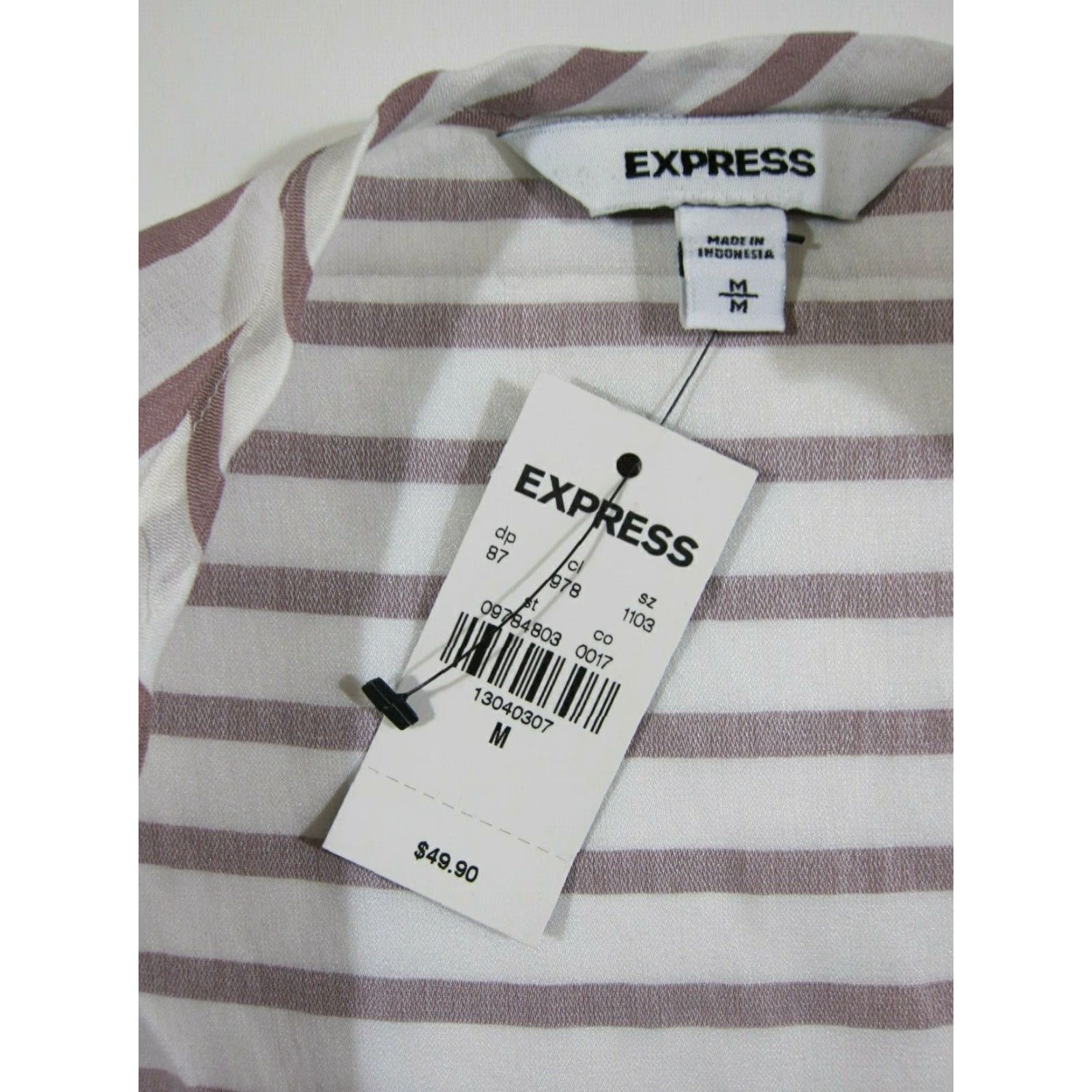 Express NWT Express Tunic Blouse Women Medium Stripe Flare Sleeve Rayon White Brown Size M / US 6-8 / IT 42-44 - 3 Thumbnail